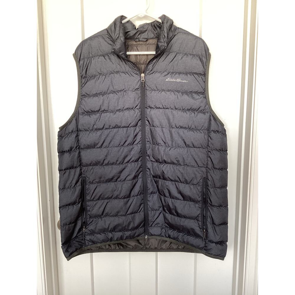 Eddie Bauer Men's down 650 Fp Full Zip Puffer Jacket Vest Blue Gray Size XL